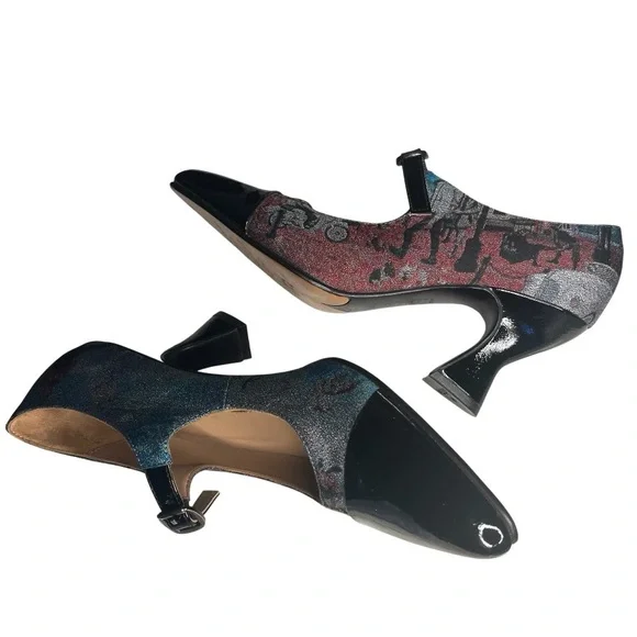 JOHN FLUEVOG Shiloh JF Tapestry Patent Leather Mary Jane Shoes Heels Size 8 - Picture 6 of 11